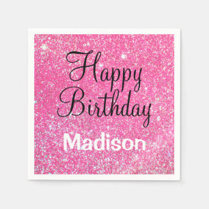 Serviette En Papier Chic Glam Heureuse Parties scintillant rose-chaud