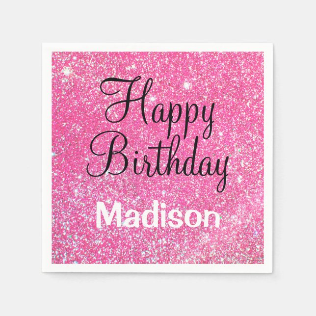 Serviette En Papier Chic Glam Joyeux anniversaire Hot rose Parties sci (Devant)