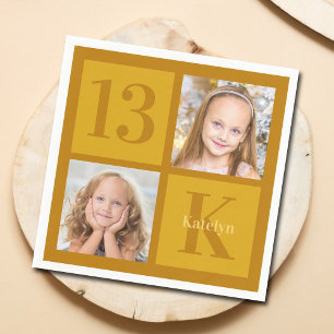 Serviette En Papier Chic Gold 2 Photo Collage Personnalisé Anniversair