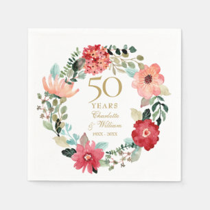Serviette En Papier Chic Gold 50e anniversaire Mariage Floral Garland