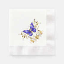 Chic Golden Flowers & papillons bleus monogrammed