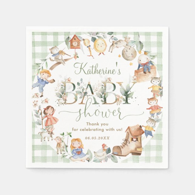 Serviette En Papier Chic Green Nursery Rhyme Baby shower neutre (Devant)