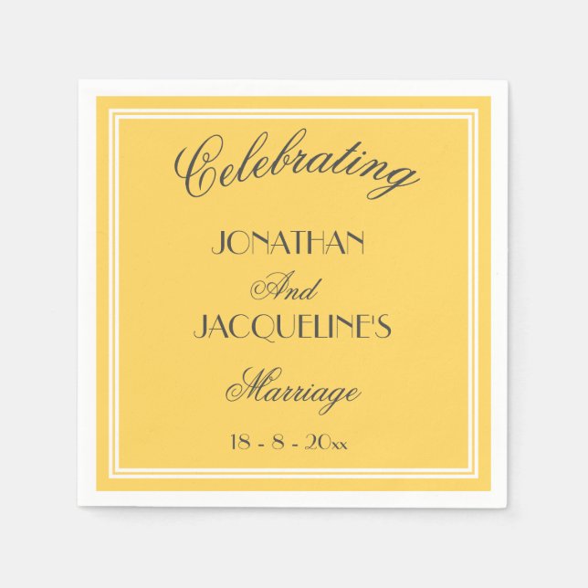 Serviette En Papier Chic Jaune Personnalisé Noms Mariage Napkins (Devant)