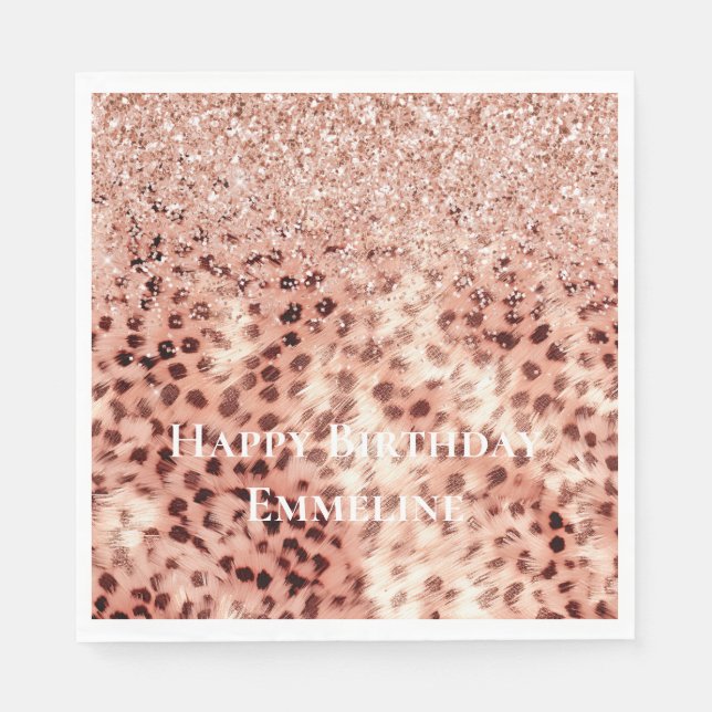 Serviette En Papier Chic Joli Rose Gold Leopard Parties scintillant Am (Devant)