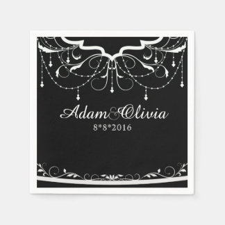 Serviette En Papier Chic lustre Floral Mariage noir