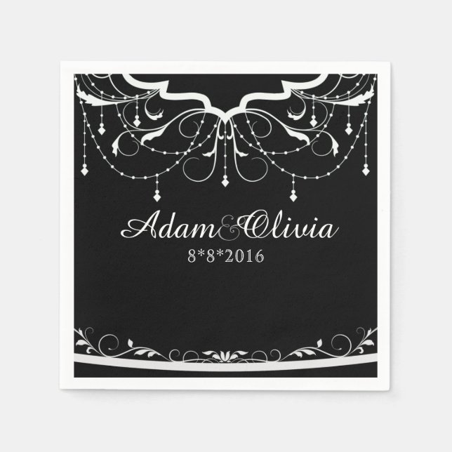 Serviette En Papier Chic lustre Floral Mariage noir (Devant)