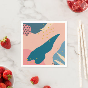 Serviette En Papier Chic Memphis Style Abstrait rose or et papier Turq