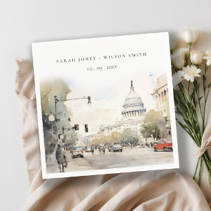 Serviette En Papier Chic Minimal Washington DC, USA Watercolor Mariage