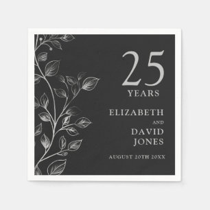 Serviette En Papier Chic Moderne Argent Floral 25e anniversaire Mariag