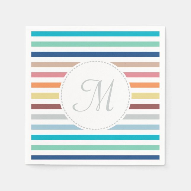 Serviette En Papier Chic Monogram Pastel Arc-en-ciel bandes horizontal (Devant)