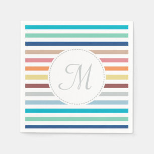 Serviette En Papier Chic Monogramme Pastel Arc-en-ciel Horizontal