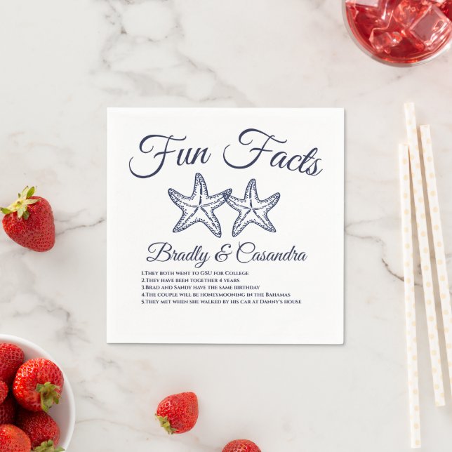 Serviette En Papier Chic Nautique Mariage Marine Blue Starfish Fun Fai (En situation)