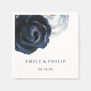 Serviette En Papier Chic Navy Blue Peony Floral Mariage Papier Napkin