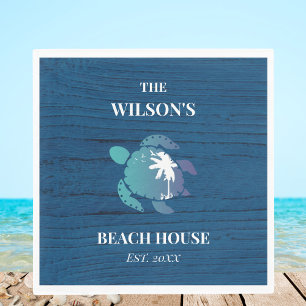 Serviette En Papier Chic Navy Blue Wood Turtle Family Beach House