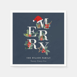 Serviette En Papier Chic Navy Rouge Vert Blanc Joyeux Noël Folio