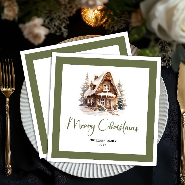 Serviette En Papier Chic Neutral Christmas House Family Name Napkins (Chic Neutral Christmas House Family Name Napkins)