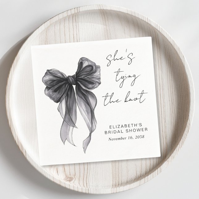 Serviette En Papier Chic noir Coquette Bow Fête des mariées d'aquarell (Créateur téléchargé)