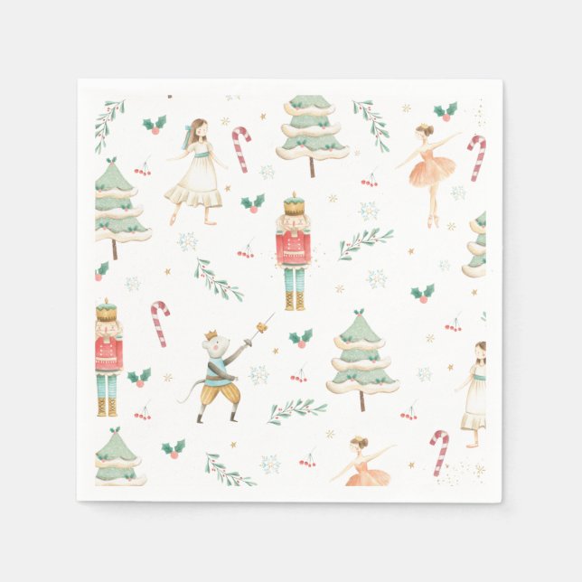 Serviette En Papier Chic Nutcracker Ballet Joyeuse fête de Noël (Devant)