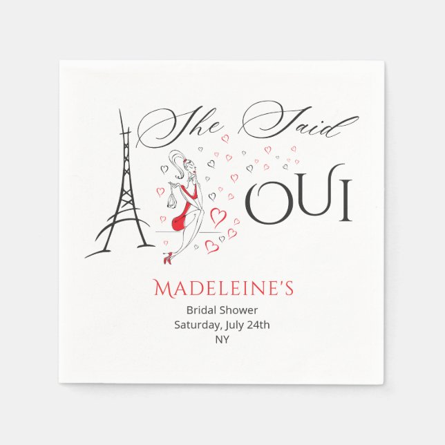 Serviette En Papier Chic Parisien Français Elle A Dit Oui Enterrement  (Devant)