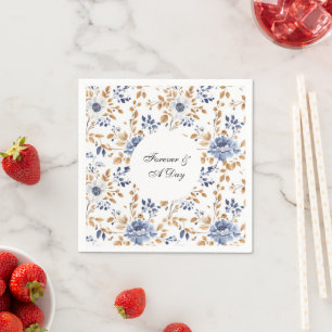 Serviette En Papier Chic Romantique Bleu Blanc Floral Mariage