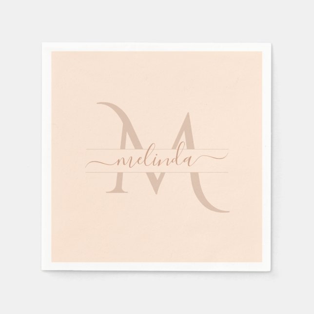 Serviette En Papier Chic rose Monogramme Nom du script Feminine (Devant)