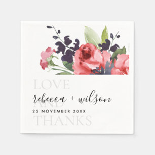 SERVIETTE EN PAPIER CHIC ROSE ROSE PEONY FLORAL AMOUR ET MERCI MARIAGE