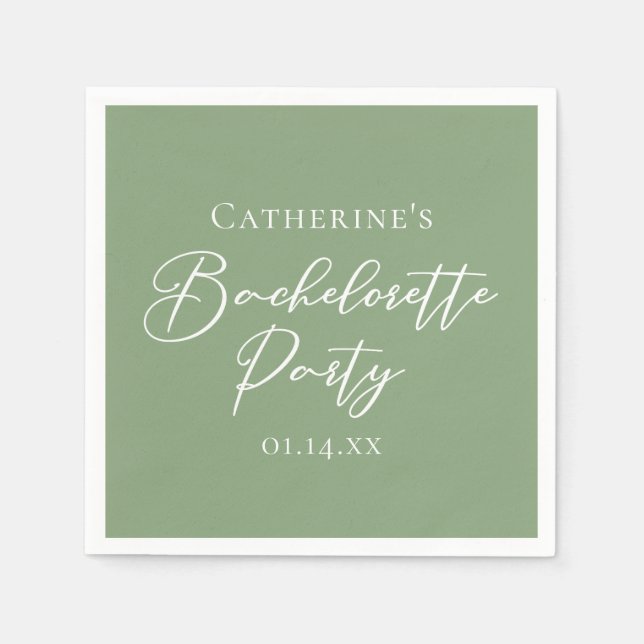 Serviette En Papier Chic Sage Green Bachelorette Party Personalized (Devant)