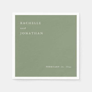 Serviette En Papier Chic Sage Vert Blanc Simple Mariage serviettes