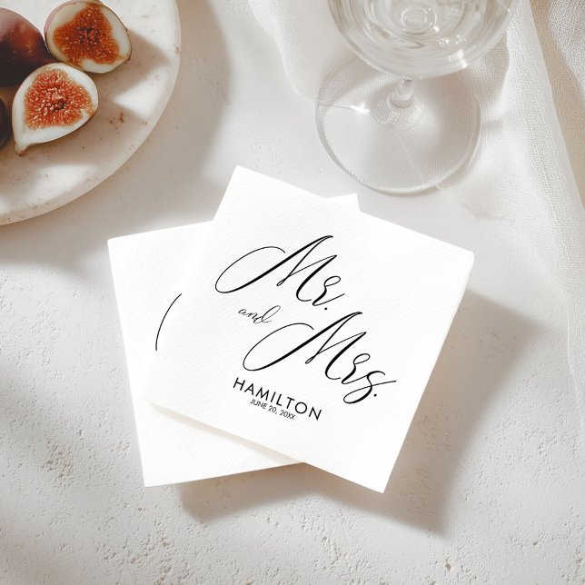 Serviette En Papier Chic Script Mr & Mrs Wedding Reception Napkins (Créateur téléchargé)