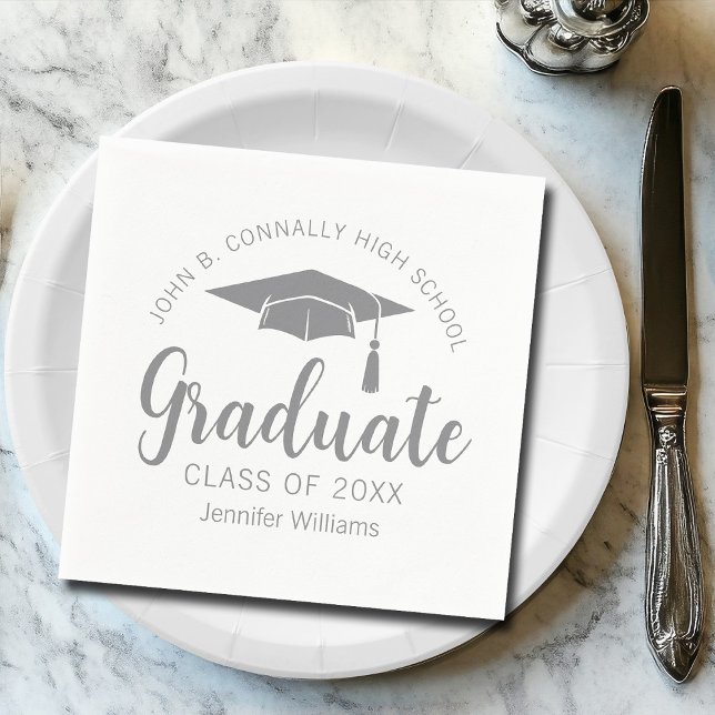 Serviette En Papier Chic Silver Grey Graduate Custom Graduate Party (Créateur téléchargé)
