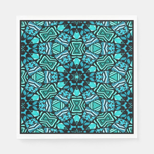 Serviette En Papier Chic Turquoise Turquoise Retro Oriental Mosaic Mot (Devant)