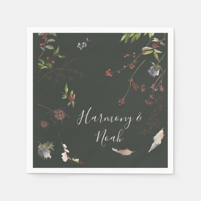 Serviette En Papier Chic vacances Botanique foncé Mariage Napkins (Devant)