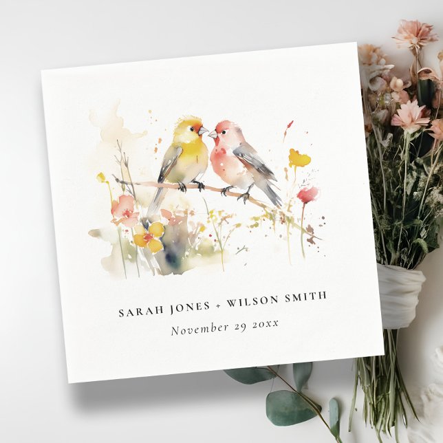 Serviette En Papier Chic Wild Botanical Aquarelle Inséparables Mariage (Créateur téléchargé)