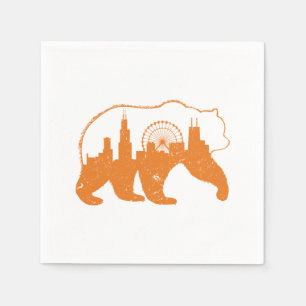 Serviette En Papier Chicago City Vêtement Downtown Walking Bear Silhou