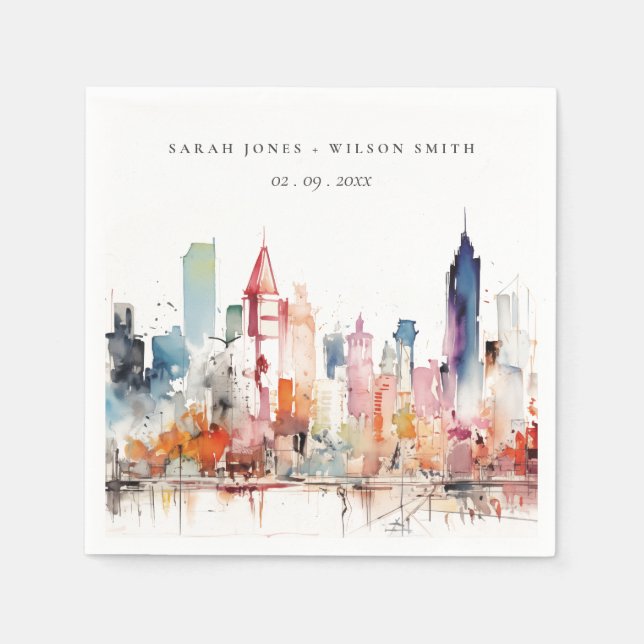 Serviette En Papier Chicago Illinois Watercolor Landscape Wedding (Devant)