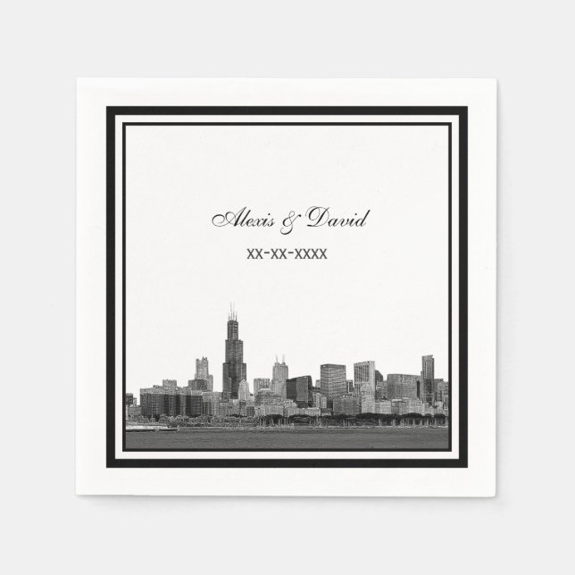 Serviette En Papier Chicago Skyline #2 Etched Framed Mariage (Devant)