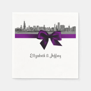Serviette En Papier Chicago Skyline Etted BW Purple Napkins