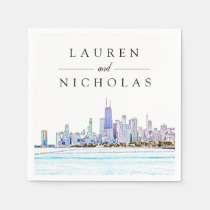 Serviette En Papier Chicago Skyline Mariage personnalisé serviettes