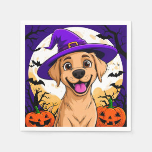 Serviette En Papier Chien adorable avec un chapeau de sorcière