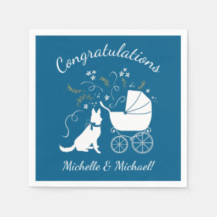 Serviette En Papier Chien allemand Baby shower bleu garçon