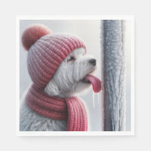 Serviette En Papier Chien Avec Langue Sur Poteau Gelé