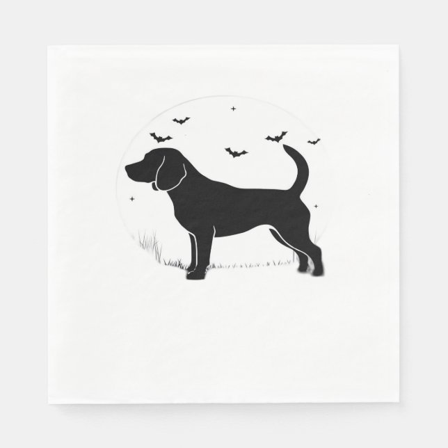Serviette En Papier Chien beagle - Silhouette de lune d'Halloween surd (Devant)