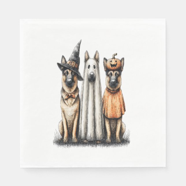 Serviette En Papier Chien berger allemand Halloween Ghost (Devant)