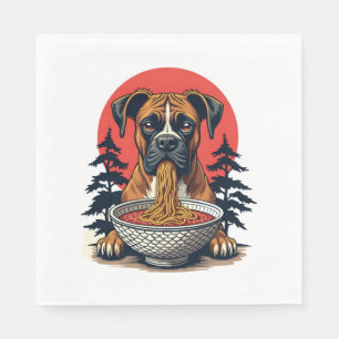 Serviette En Papier Chien Boxer Vintage mangeant du Ramen Coucher de s
