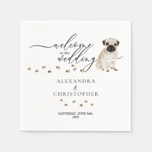 Serviette En Papier Chien Carlin Mignon Bienvenue au mariage