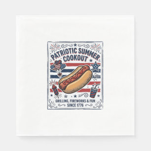 Serviette En Papier Chien Chaud Patriotique Barbecue Vintage