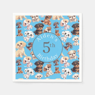 Serviette En Papier Chien chiot mignon Anniversaire bleu