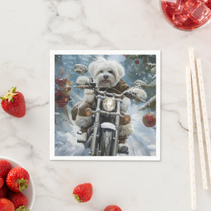 Serviette En Papier Chien Coton De Tulear à moto Noël 
