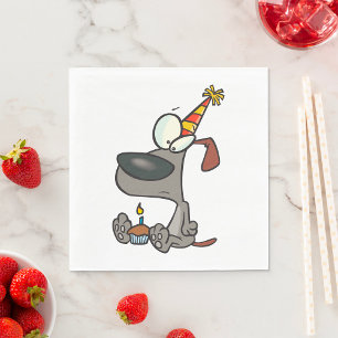 Serviette En Papier Chien d'anniversaire triste dessin animé avec gâte