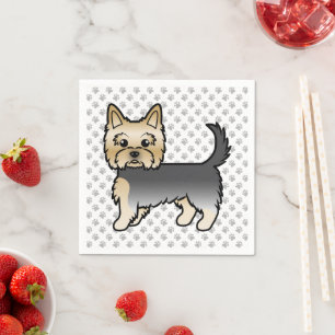 Serviette En Papier Chien de dessin animé Yorkshire Terrier bleu et or